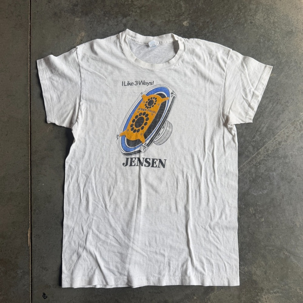 RARE Vintage 70s Jensen Triaxial Car Audio Promo Graphic Shirt Paper Thin 19x28